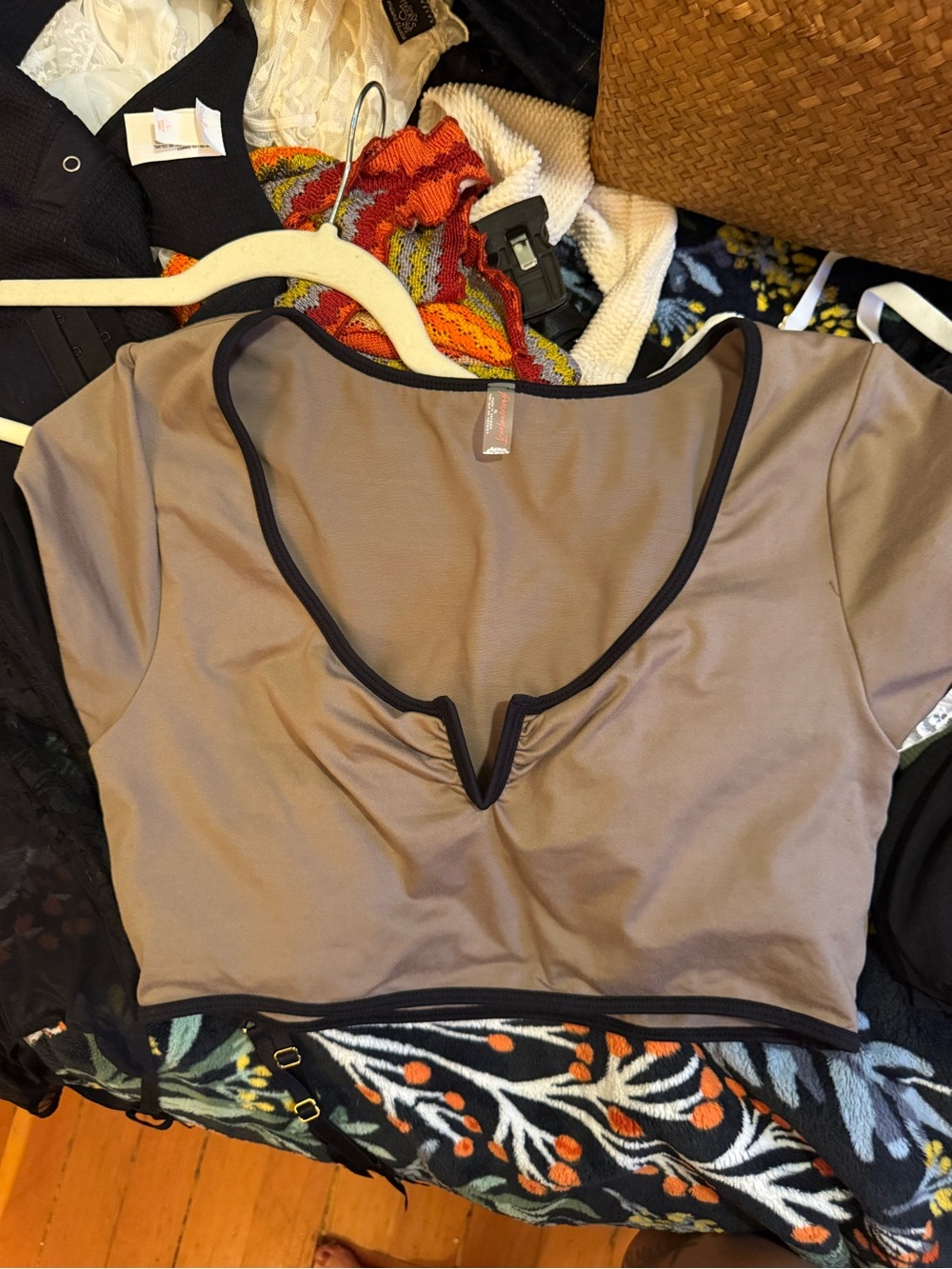 Free People Taupe Crop Top with Black Trim
